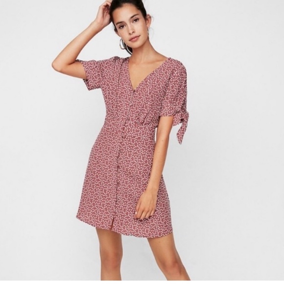 Express Retro Mauve Polka Dot Dress - Picture 1 of 6